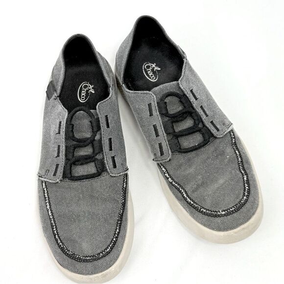 Chaco Ojai 3Eye Black Gray Slip On Canvas Fold Heel Deck Loafer - Picture 2 of 14